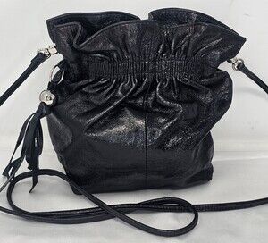 Hobo International Hannah Leather Crossbody Bucket Bag Black Cinched Crackle